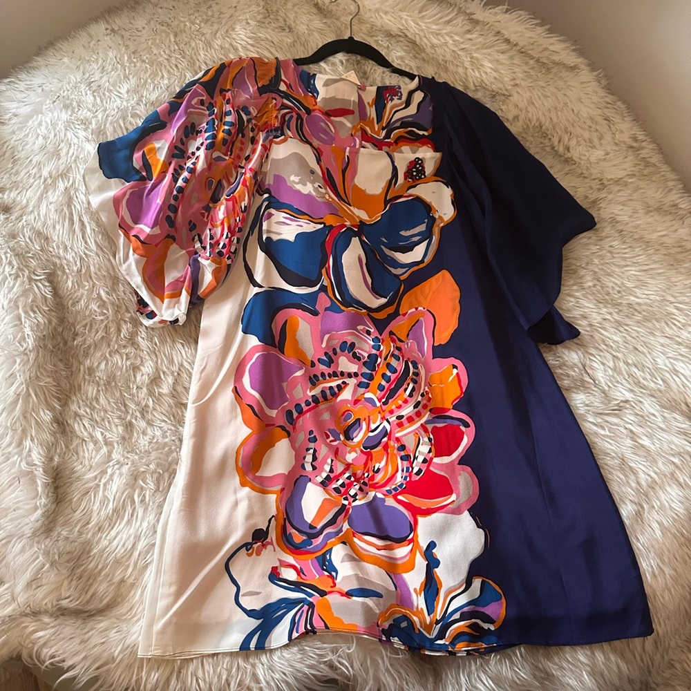 Anthropologie Maeve Vero Silk Mini Dress in Blue Multi Floral Size medium